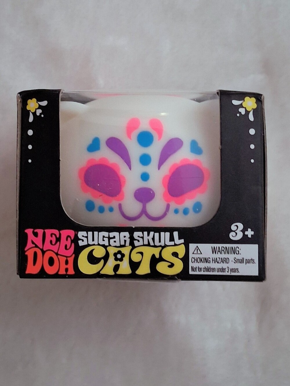 Rare HTF Schylling NeeDoh Sugar Skull Cat Glow In The Dark in PINk NIB